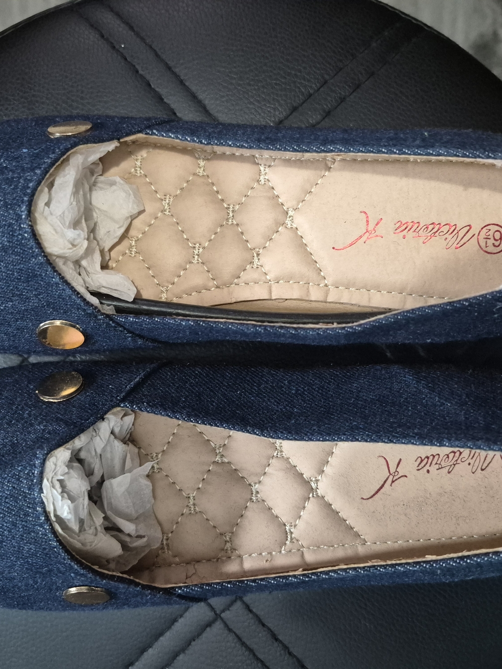Victoria K Denim Blue Quilted Insole Ballet Flats